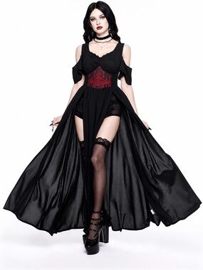 ROMWE Gothic Embroidered Off Shoulder Maxi Dress NWT M